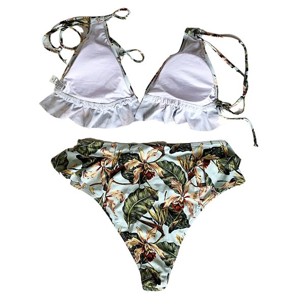 Tropical Palm High Waisted Ruffle Bikini Set - Picture 7 of 10